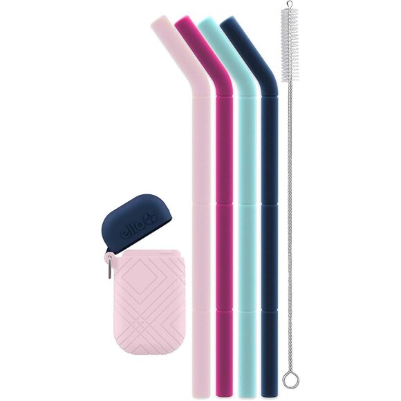 Ello Impact Silicone Fold & Store Straws with Carry Case, 4 Piece, June Breeze - Picture 1 of 10
